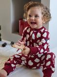 Polarn O. Pyret Baby Organic Cotton Heart Print Sleepsuit, Red