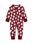 Polarn O. Pyret Baby Organic Cotton Heart Print Sleepsuit, Red