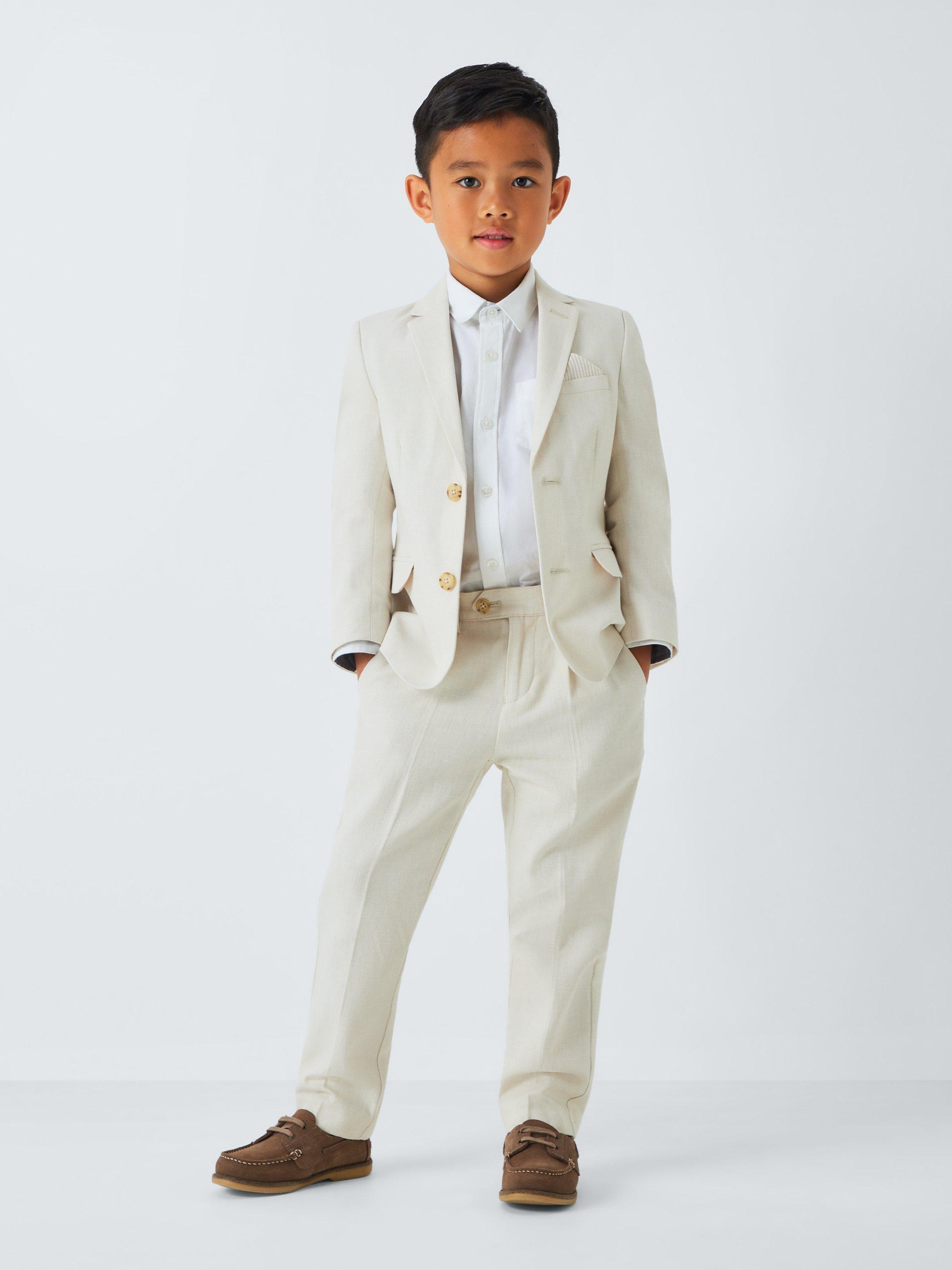 Product image 2 of 7, which shows John Lewis Heirloom Collection Kids' Straight Tailored Trousers With Linen, Cream, Brown, 2 years