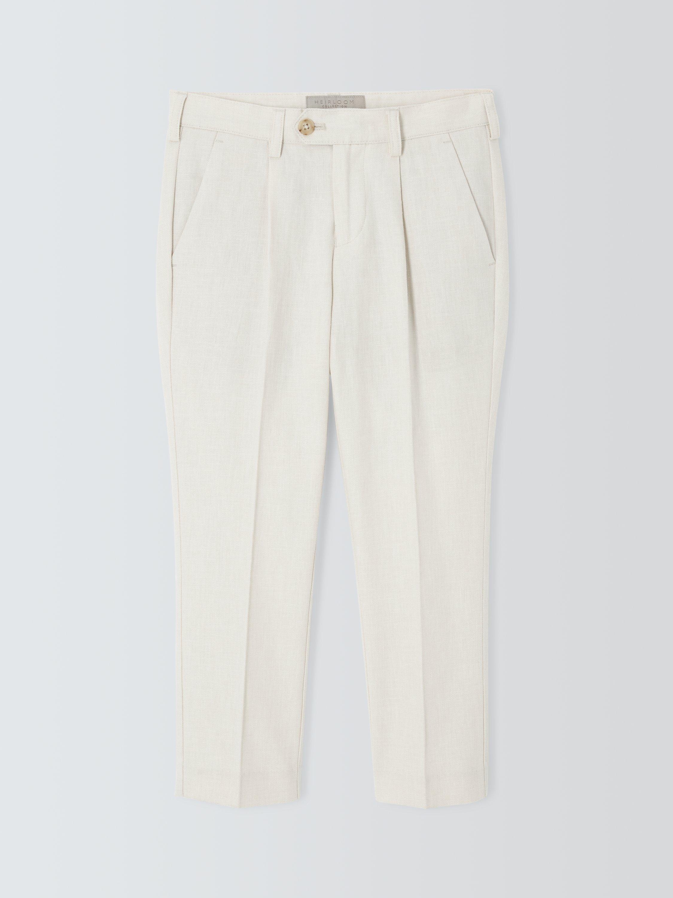 Product image 3 of 7, which shows John Lewis Heirloom Collection Kids' Straight Tailored Trousers With Linen, Cream, Brown, 2 years