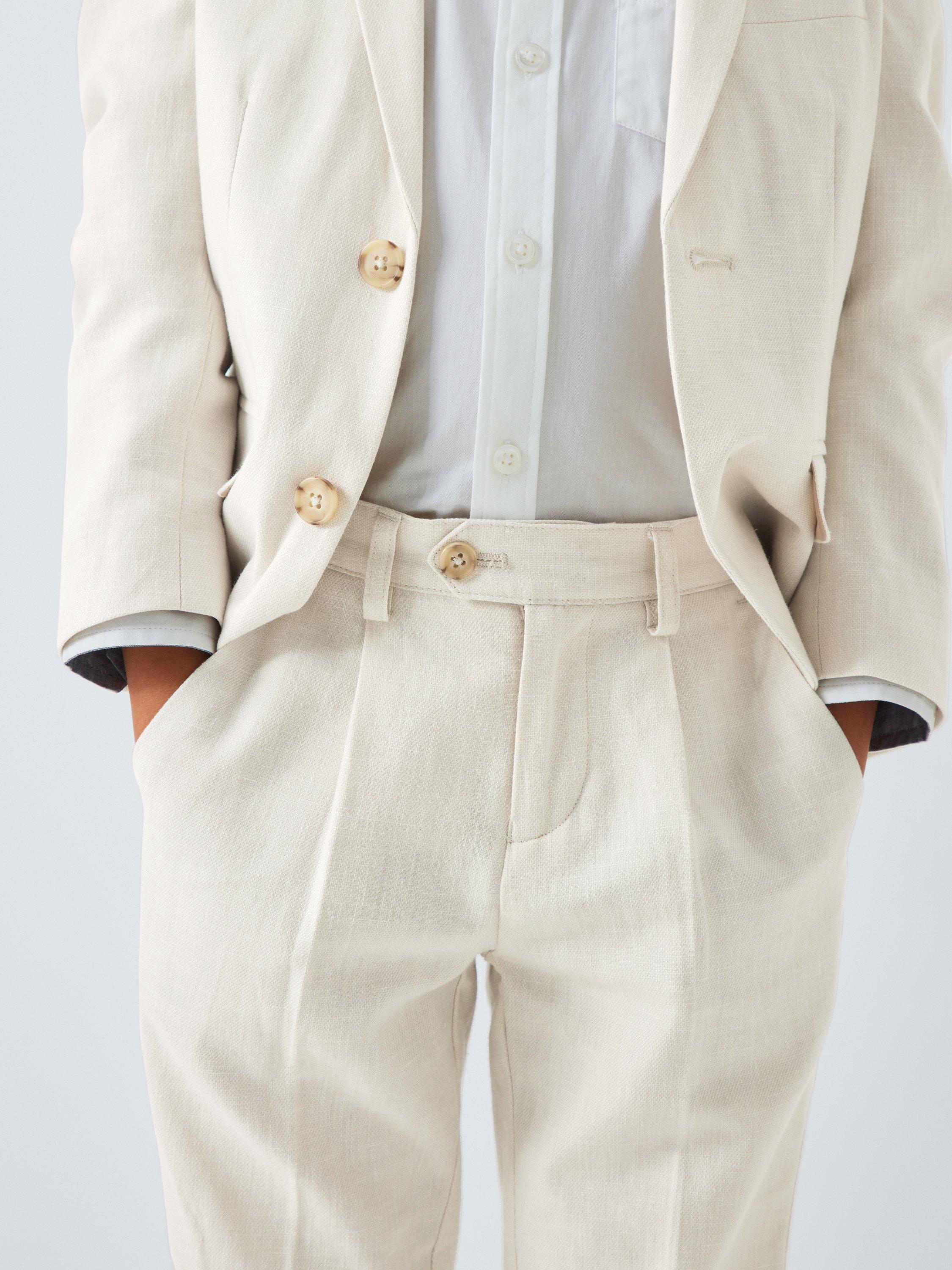 Product image 6 of 7, which shows John Lewis Heirloom Collection Kids' Straight Tailored Trousers With Linen, Cream, Brown, 2 years