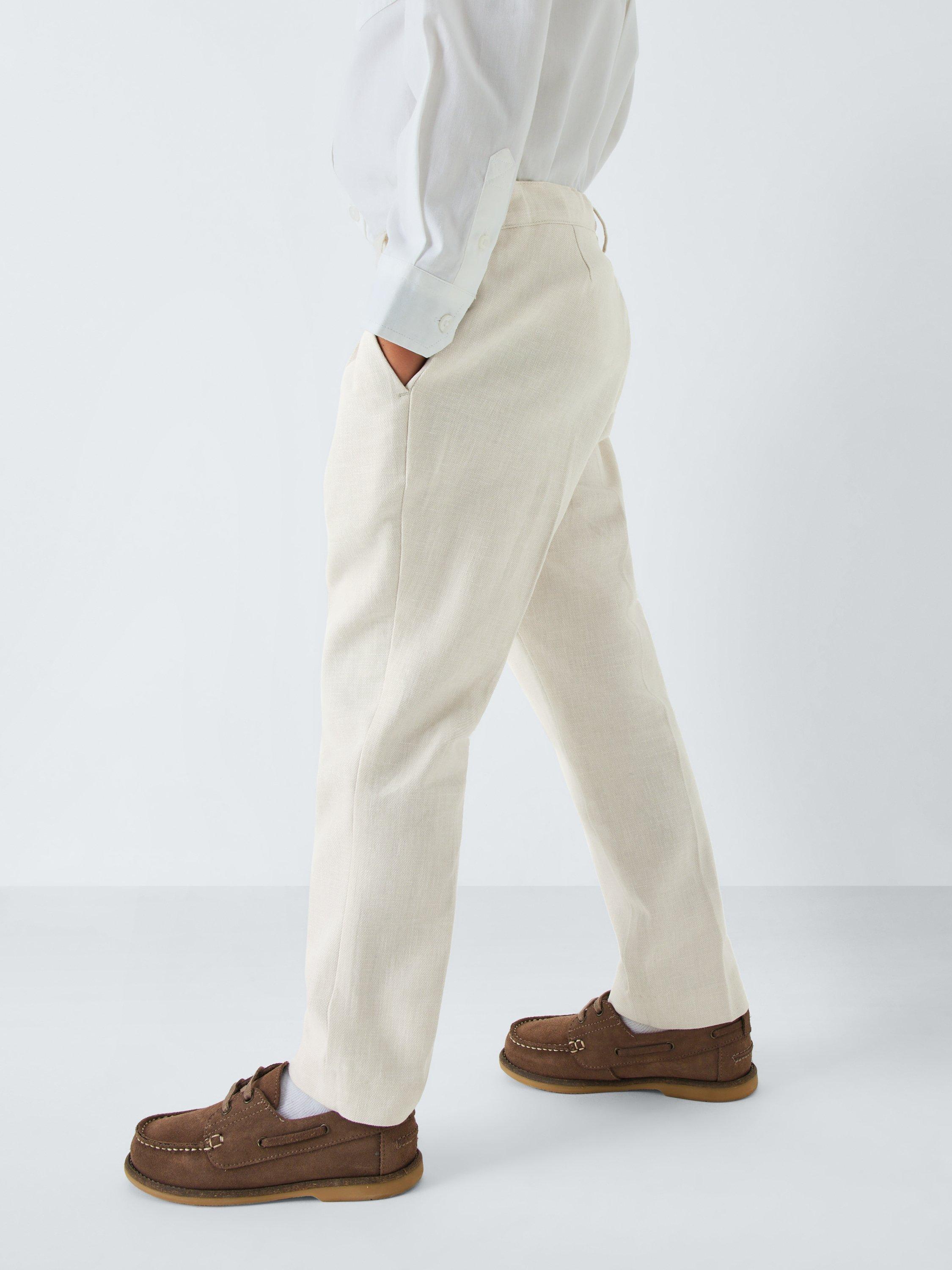 Product image 7 of 7, which shows John Lewis Heirloom Collection Kids' Straight Tailored Trousers With Linen, Cream, Brown, 2 years