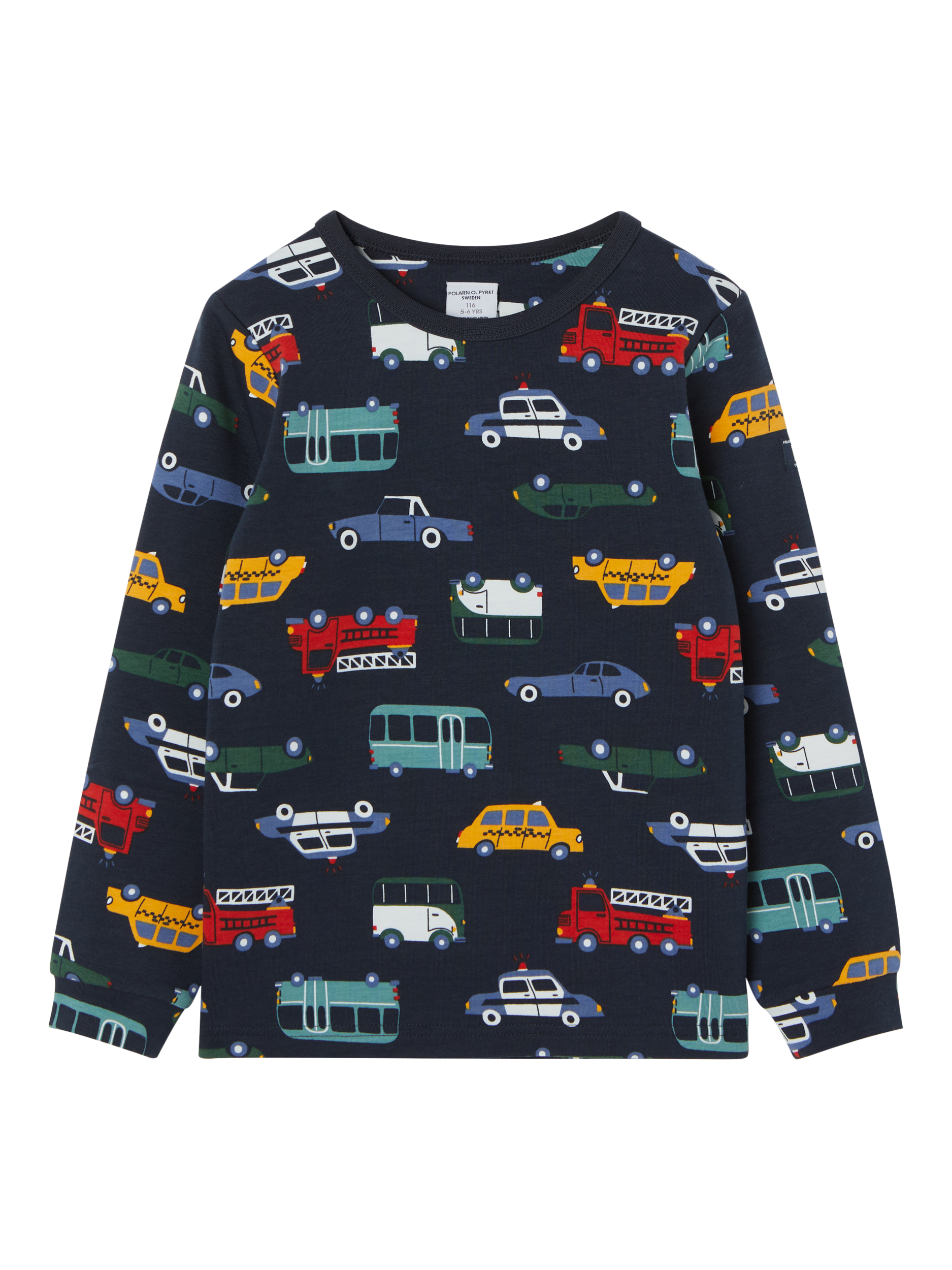 Polarn O. Pyret Kids' Vehicle Print Long Sleeve T-Shirt, Blue