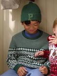 Polarn O. Pyret Kids' Organic Cotton Christmas Jumper Fairisle Snowflake Jumper, Green