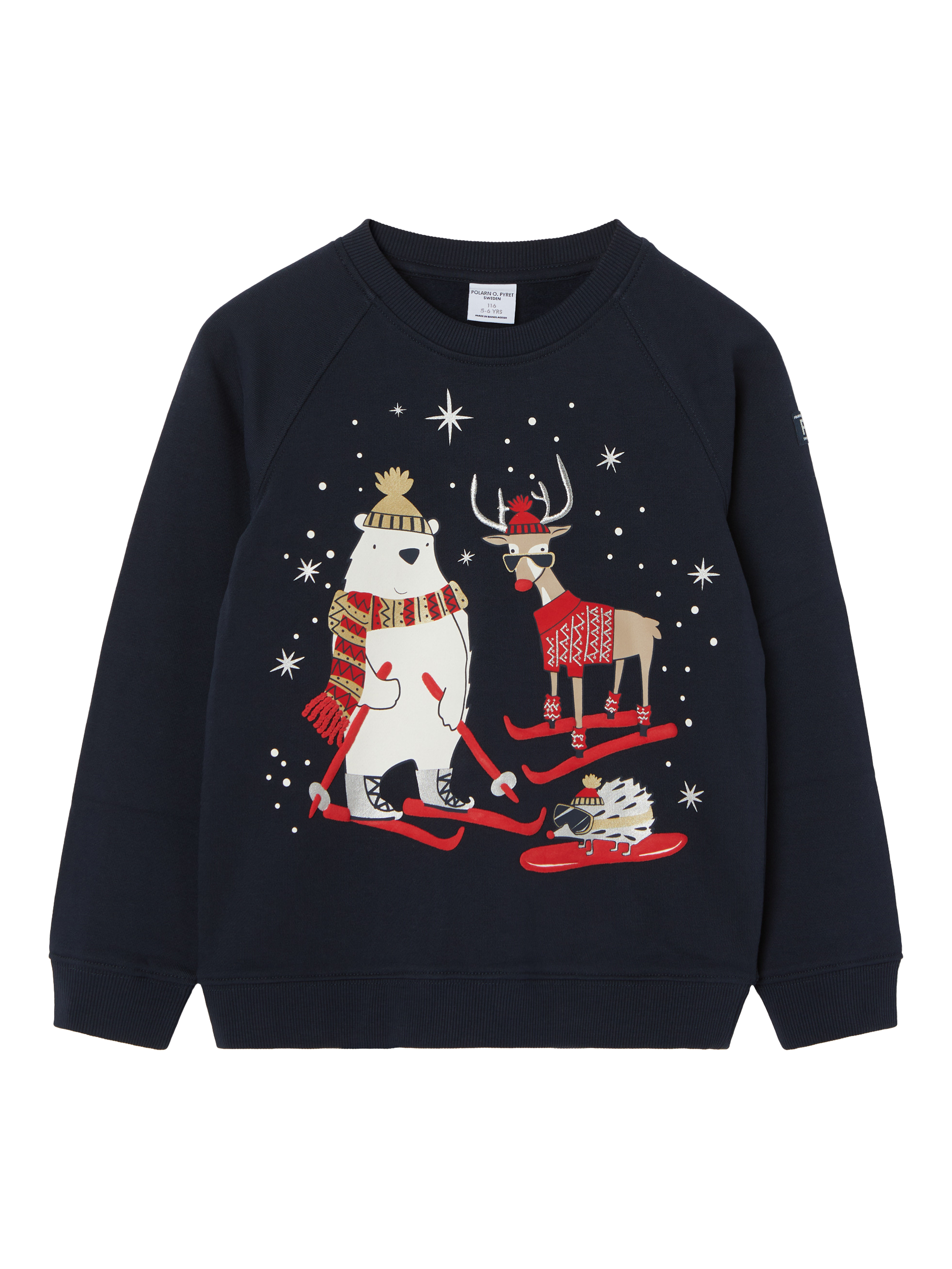 Polarn O. Pyret Kids' Organic Cotton Christmas Sweatshirt, Blue