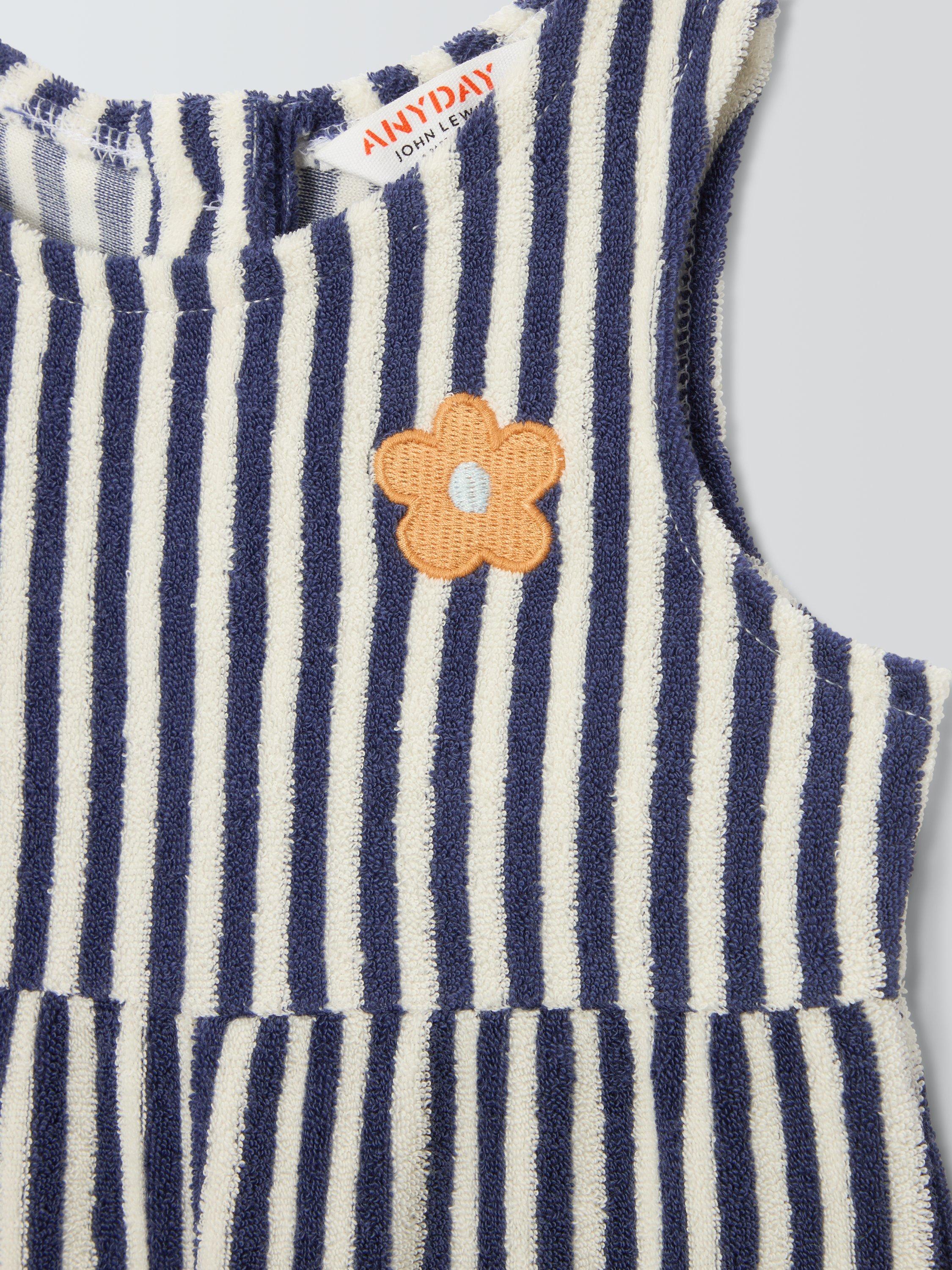 Product image 3 of 3, which shows John Lewis ANYDAY Towelling Romper Suit, Navy Stripe, 3-6 months