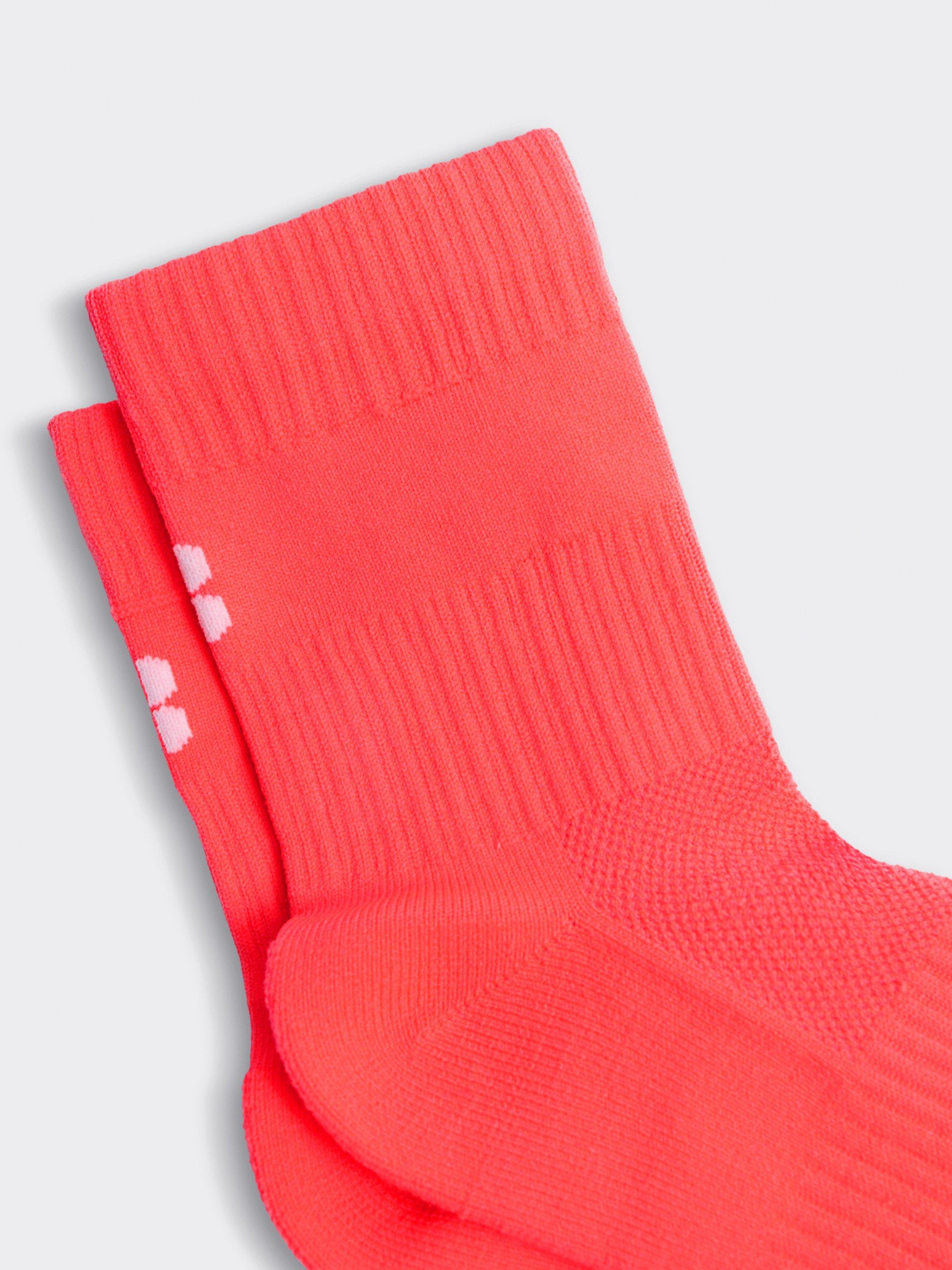 Product image 1 of 2, which shows Sweaty Betty Crew Running Socks, Pack of 2, Fluro Flash Pink, 2-5