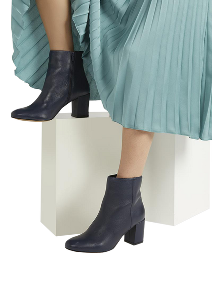 Jones Bootmaker Neptune Leather Heeled Ankle Boots - view 2, Navy