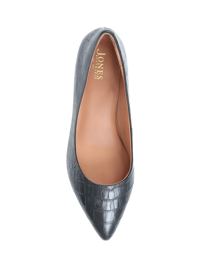 Product image 5 of 6, which shows Jones Bootmaker Sunstone Leather Court Shoes, Black Croc, 3