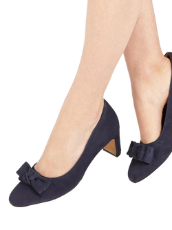 Jones Bootmaker Zelda Suede Bow Heeled Courts - view 2, Navy