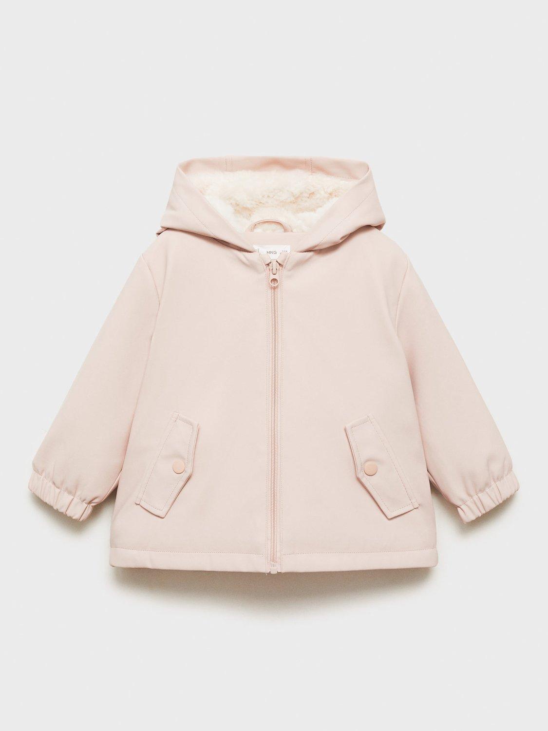 Mango Kids' Snow Faux Fur Lined Hooded Jacket, Pink