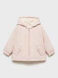 Mango Kids' Snow Faux Fur Lined Hooded Jacket, Pink