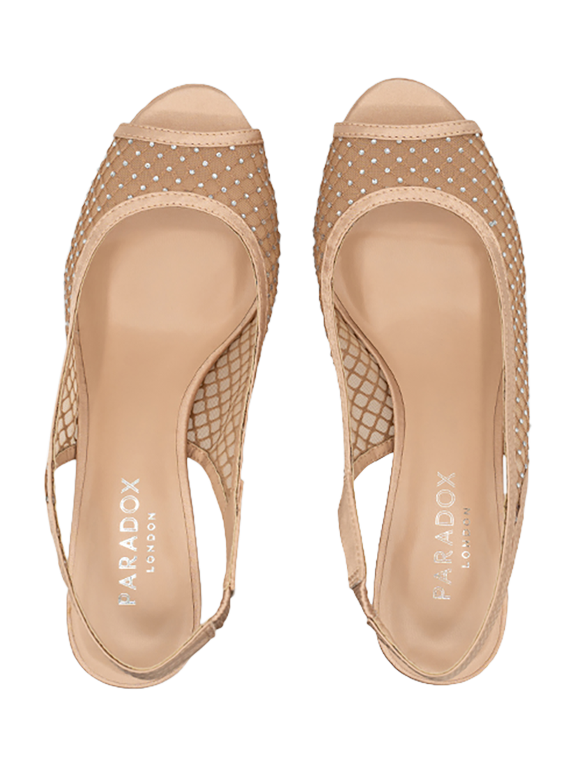 Product image 4 of 5, which shows Paradox Lonson Levinia Embellished Mesh Slingback Courts, Nude, 3