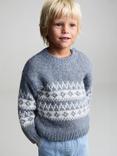 Mango Kids' Chunky Knit Stripe Jumper, Medium Blue