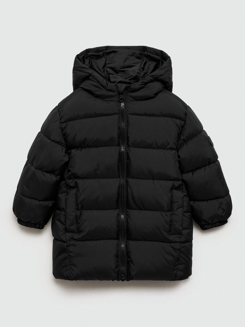 Mango Kids' Aldol Quilted Longline Puffer Coat, Black