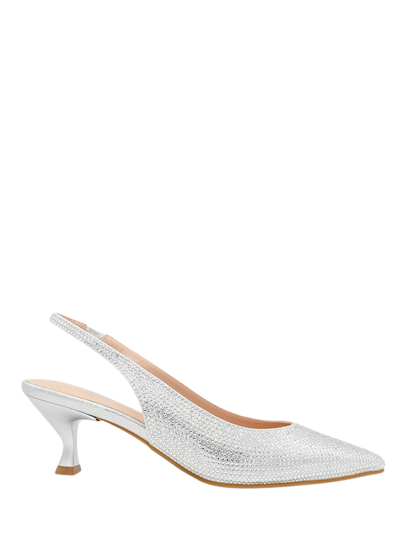 Paradox London Cordelia Embellished Pointed Toe Slingback Court Shoes, Silver