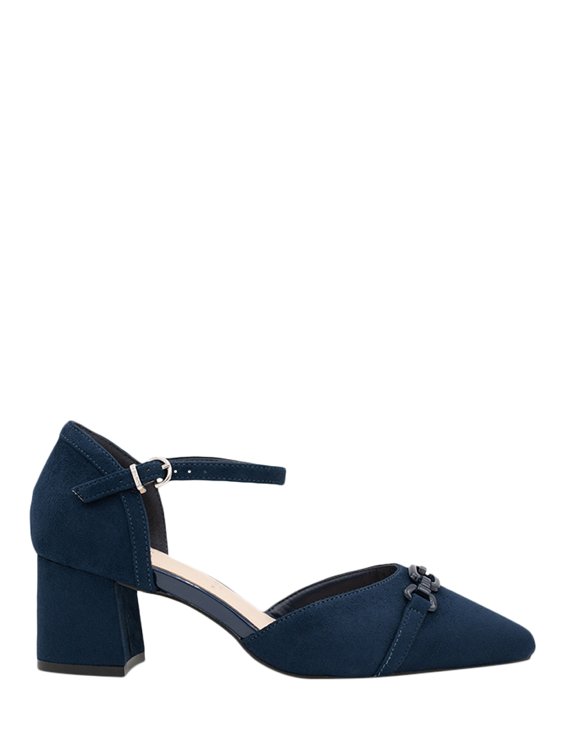 Product image 1 of 5, which shows Paradox London Farina Wide Fit Microsuede Block Heel Two Part Court Shoes, Navy, 3