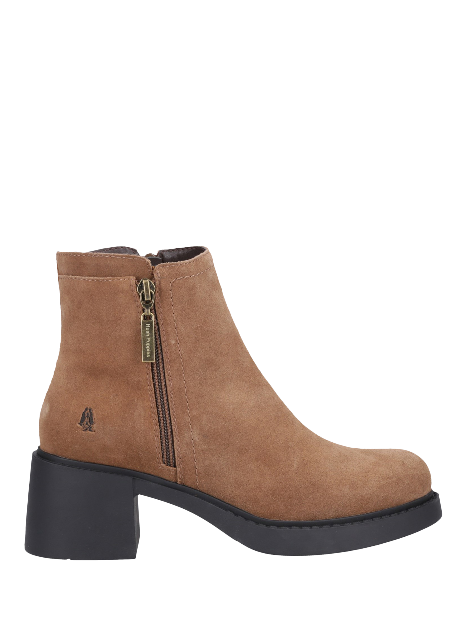 Hush Puppies Adele Suede Chunky Block Heeled Ankle Boots Tan