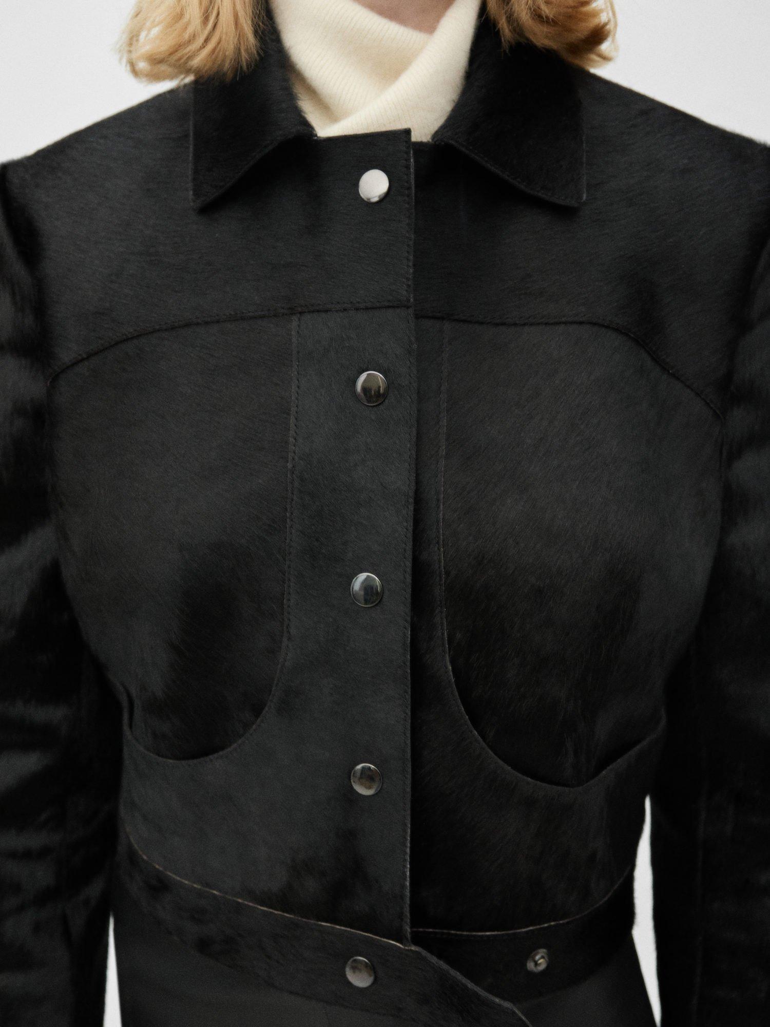 Product image 5 of 6, which shows Mango Dallas Leather Cropped Jacket, Black, M