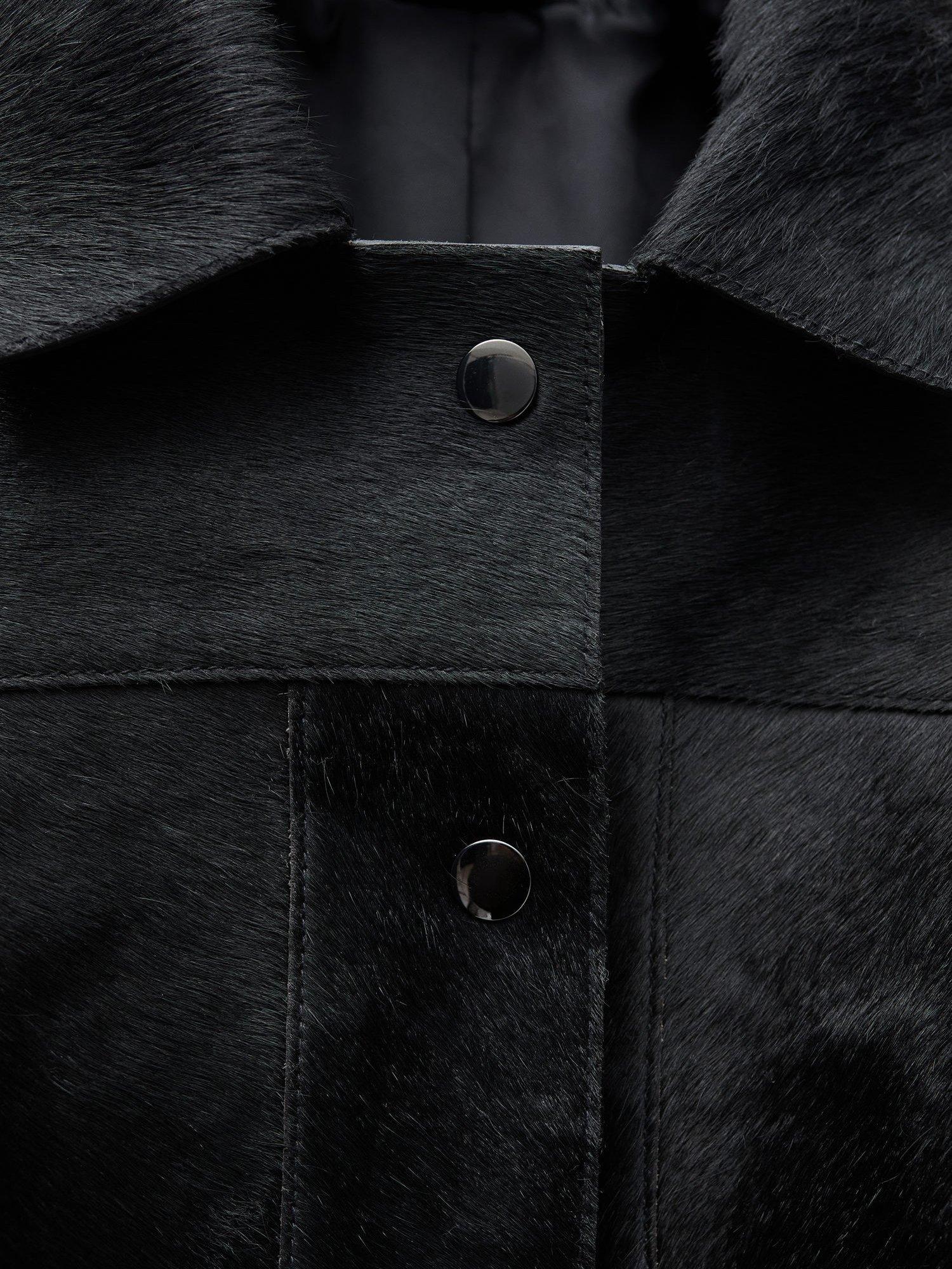 Product image 6 of 6, which shows Mango Dallas Leather Cropped Jacket, Black, M