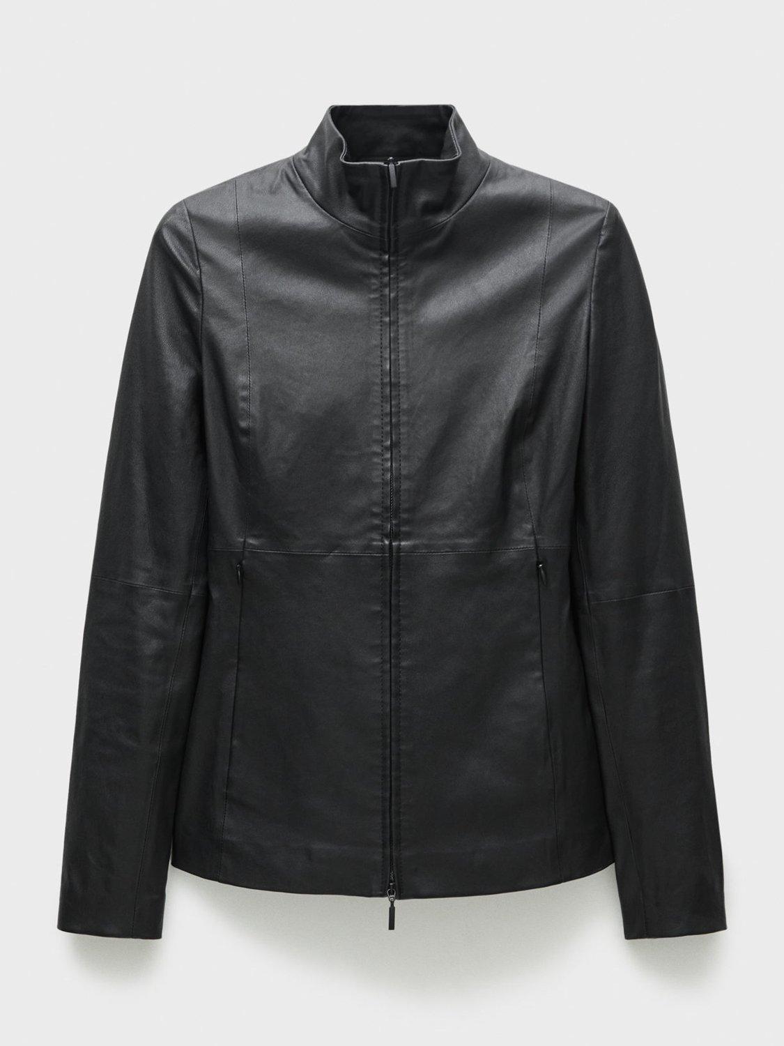 Product image 3 of 7, which shows Mango Leather Slim Jacket, Black, XS