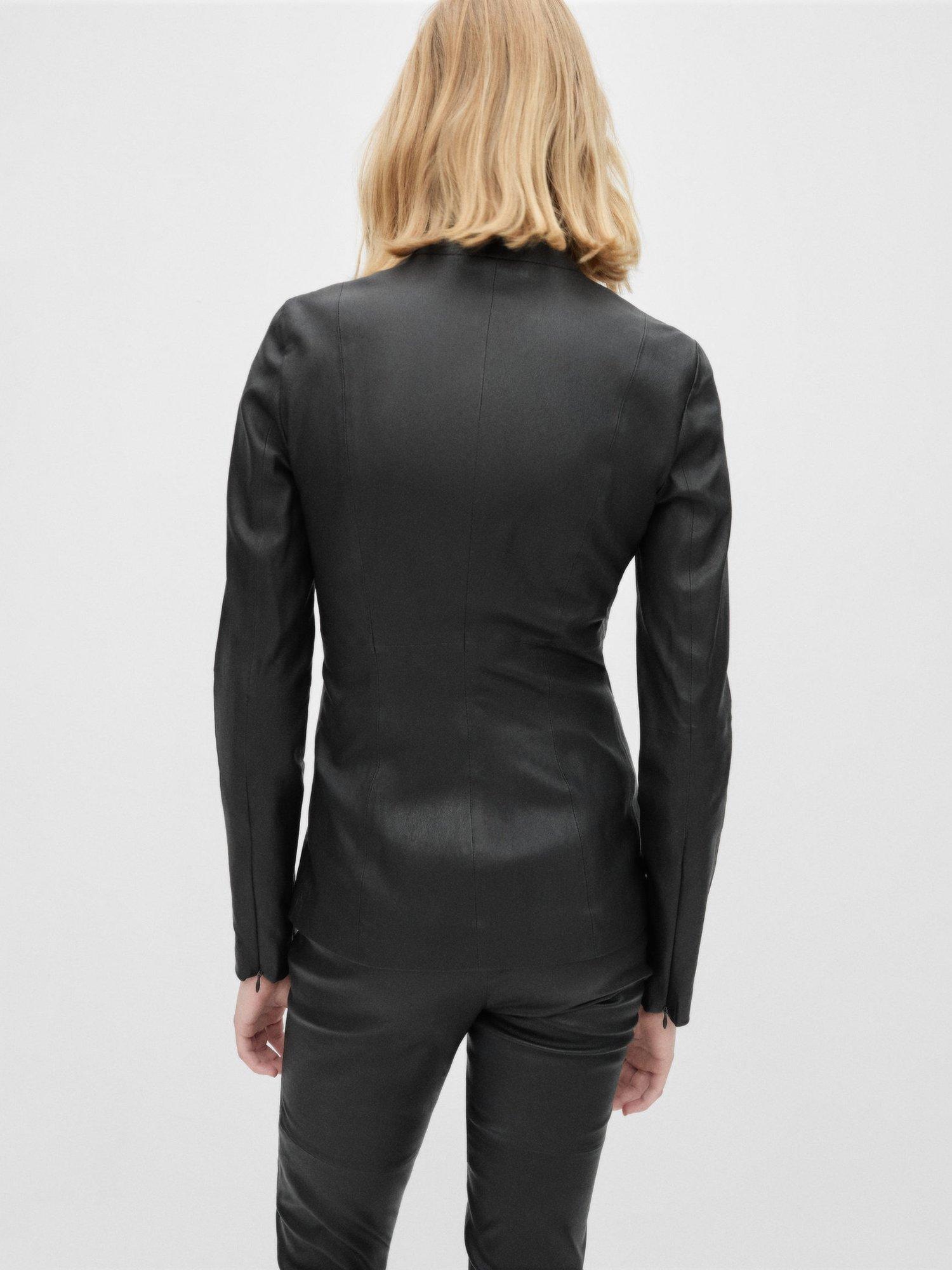 Product image 4 of 7, which shows Mango Leather Slim Jacket, Black, XS