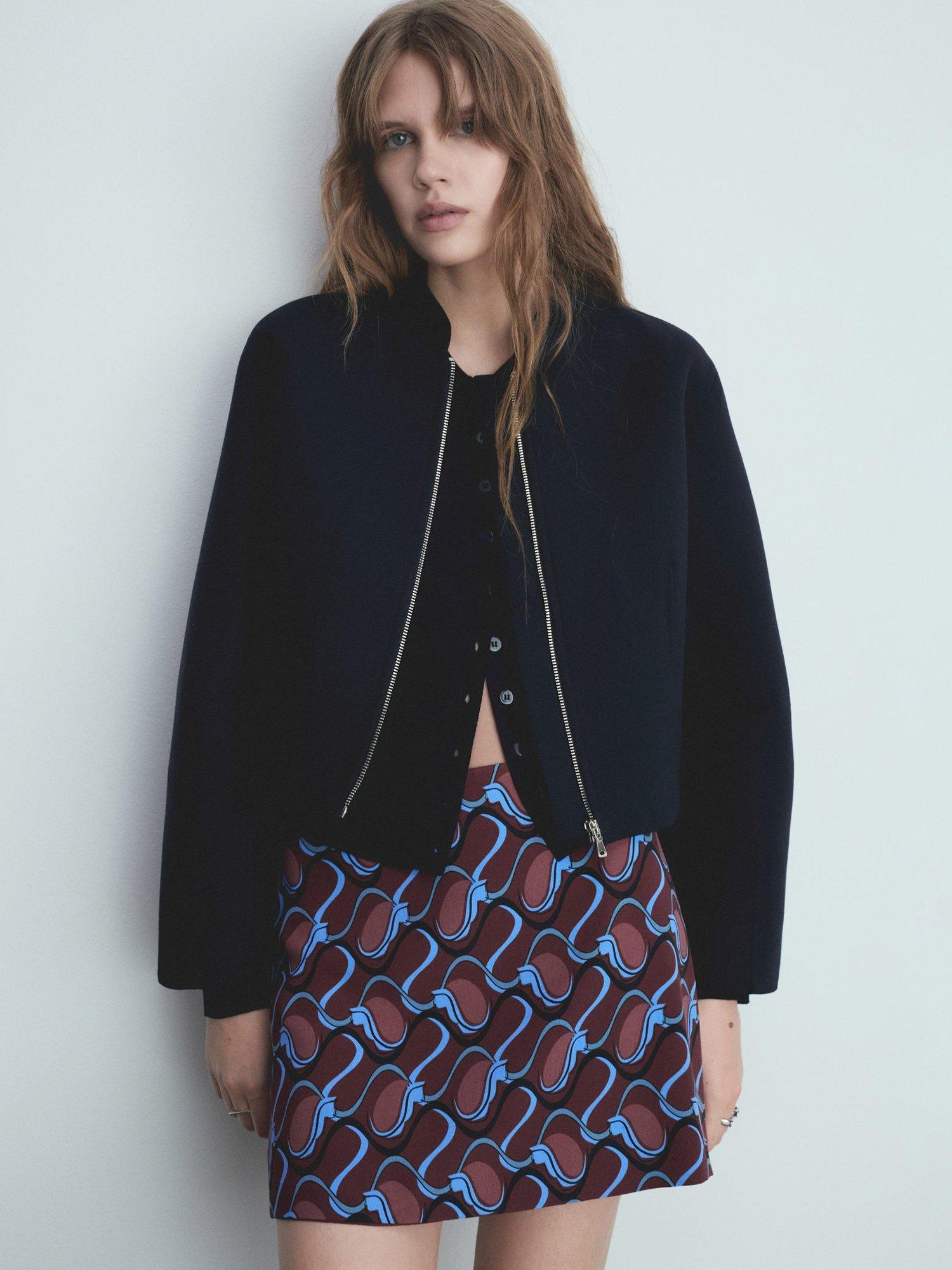 Product image 1 of 7, which shows Mango Thai Zipped Bomber Jacket, Navy, L