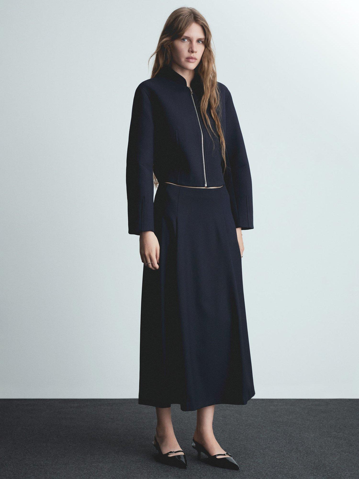 Product image 2 of 7, which shows Mango Thai Zipped Bomber Jacket, Navy, L