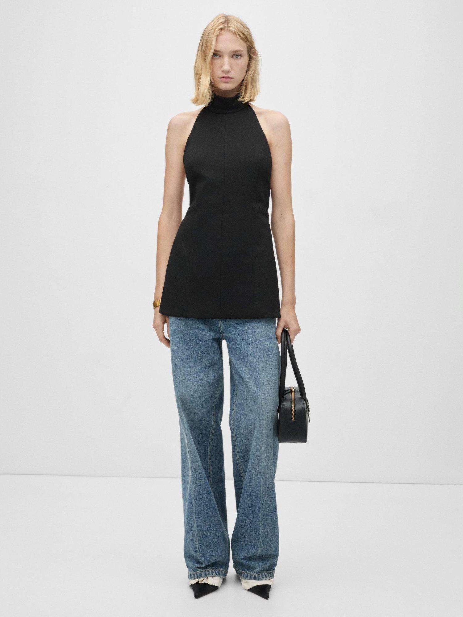Mango Vero Halterneck Waistcoat, Black