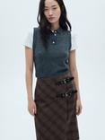 Mango Galces Check Belt Skirt, Grey