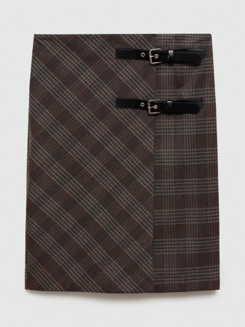Product image 3 of 6, which shows Mango Galces Check Belt Skirt, Grey, 8