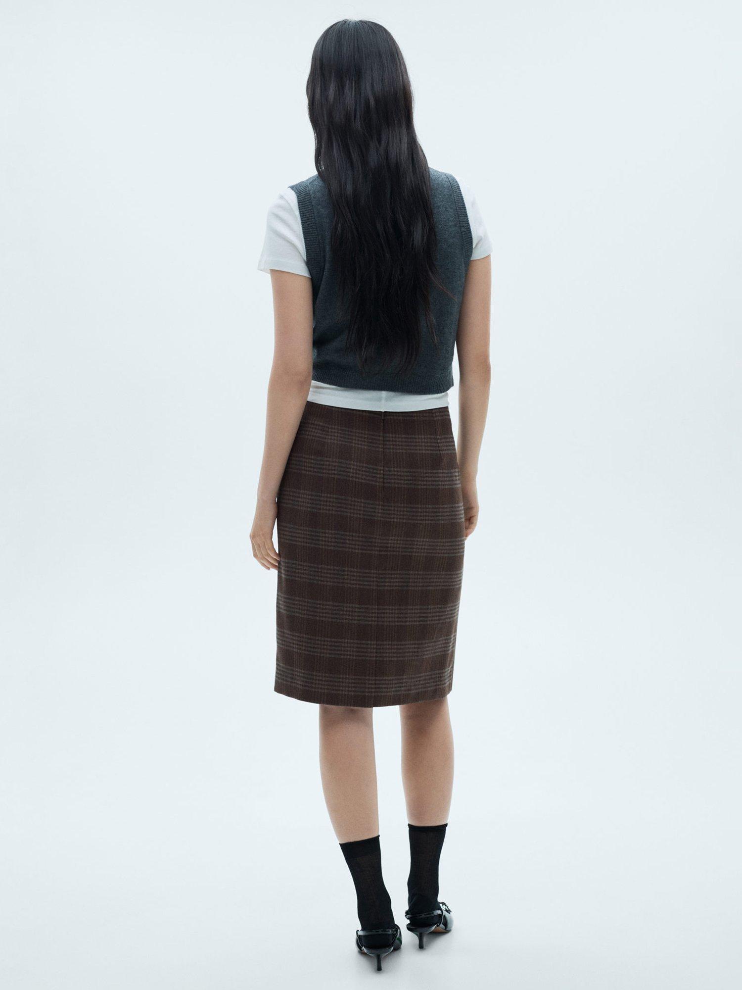 Product image 4 of 6, which shows Mango Galces Check Belt Skirt, Grey, 8