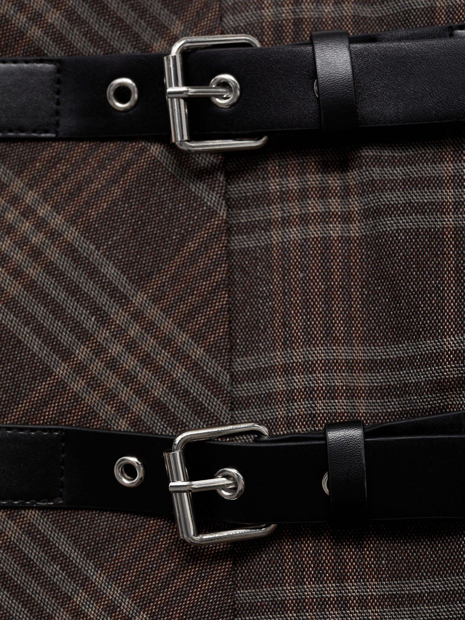 Product image 6 of 6, which shows Mango Galces Check Belt Skirt, Grey, 8