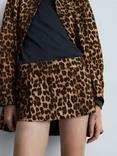 Mango Sabana Leopard Print Mini Skort, Brown Multi