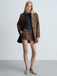 Mango Sabana Leopard Print Mini Skort, Brown Multi