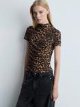 Mango Leo Leopard Print Ruched Top, Multi