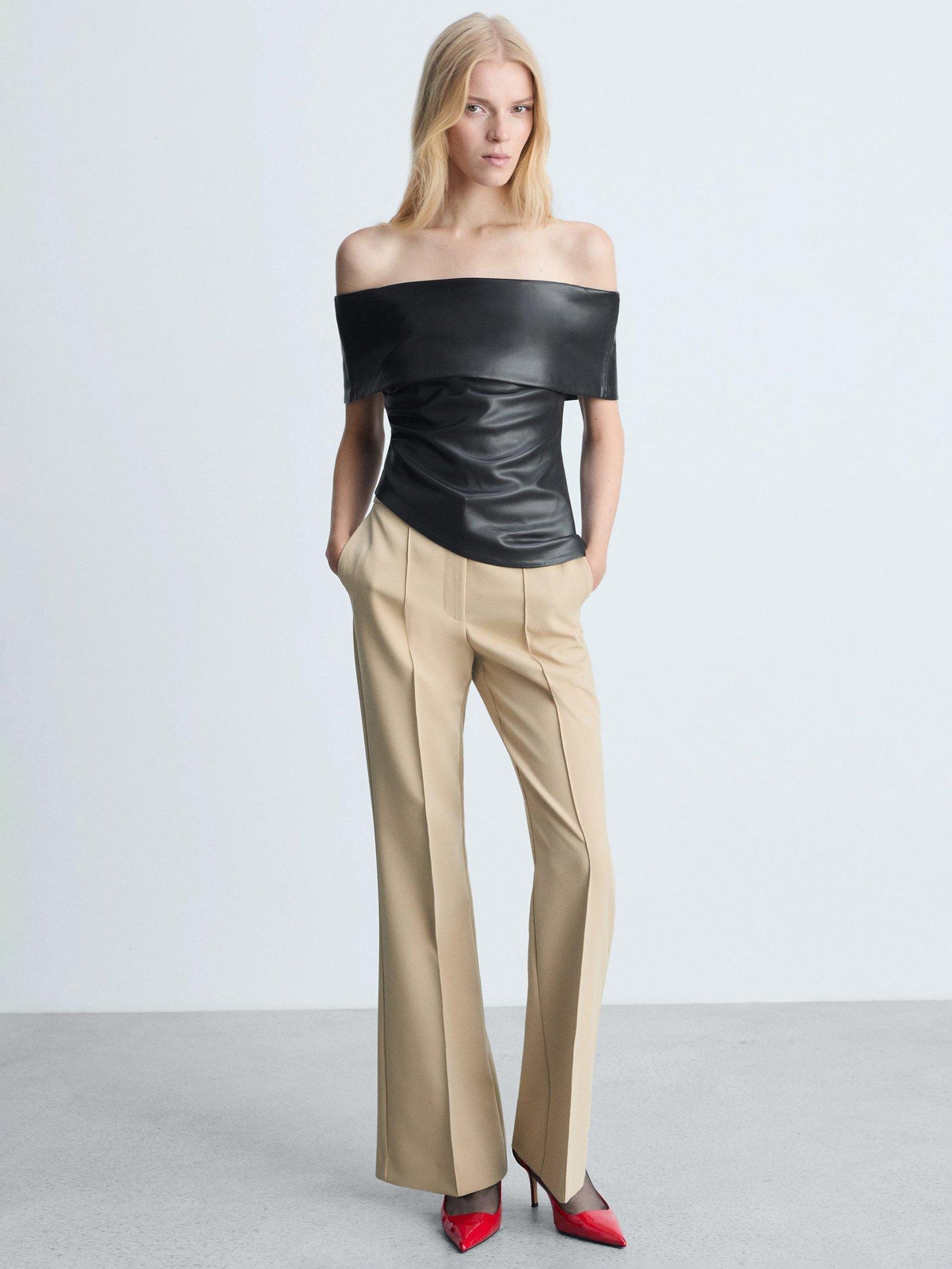 Product image 2 of 6, which shows Mango Robbie Faux Leather Off Shoulder Top, Black, S