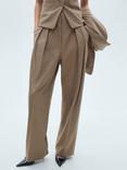 Mango Brownie Wool Blend Wide Leg Trousers, Brown