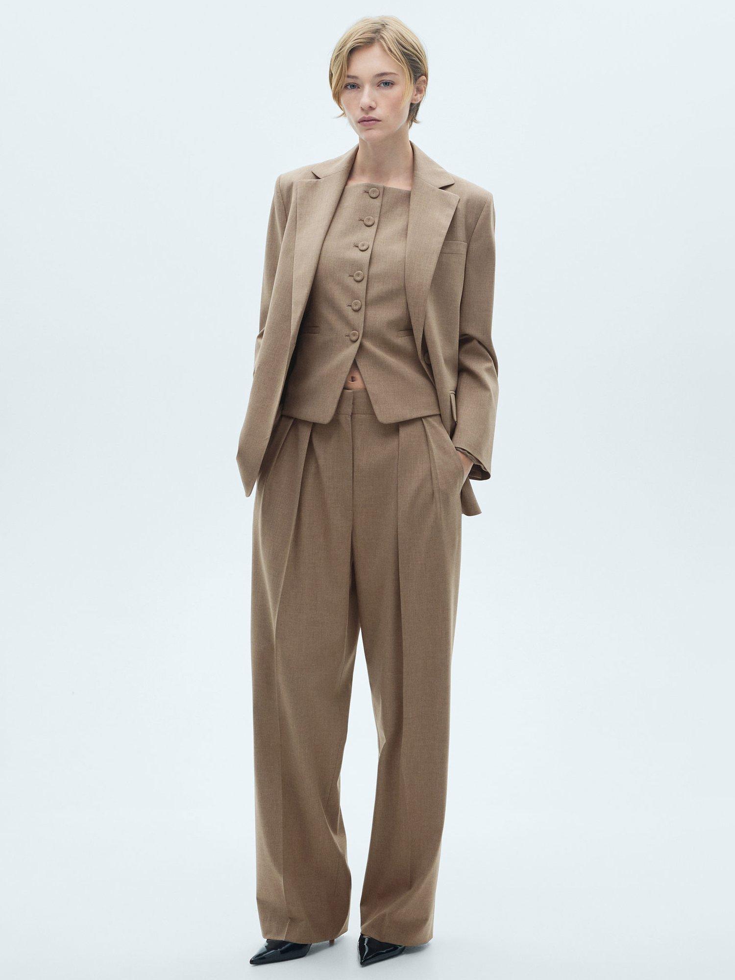 Product image 2 of 7, which shows Mango Brownie Wool Blend Wide Leg Trousers, Brown, 6