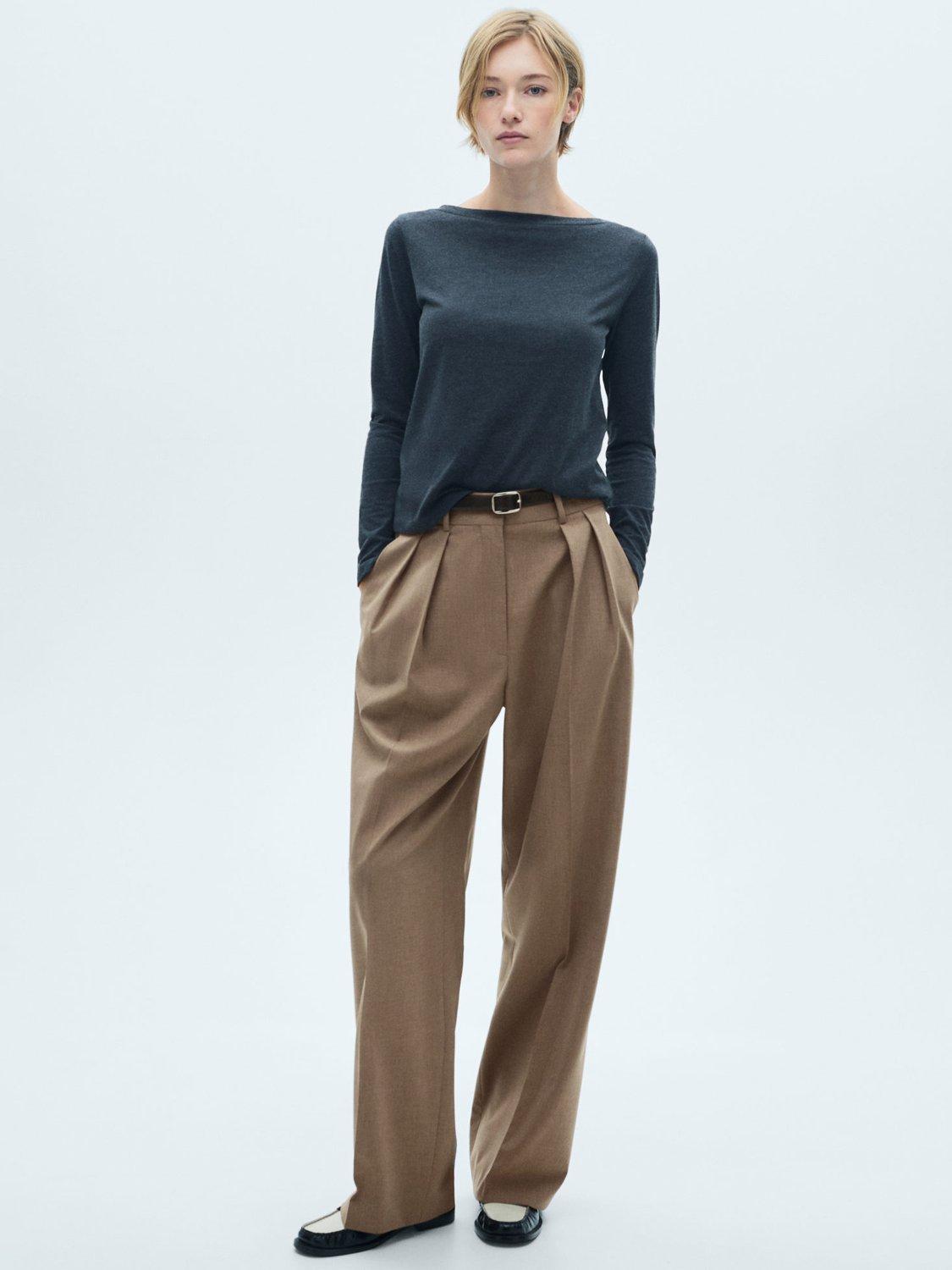 Product image 6 of 7, which shows Mango Brownie Wool Blend Wide Leg Trousers, Brown, 6