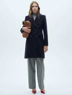 Mango Dali Wool Blend Double Breasted Coat, Navy - view 2, Navy