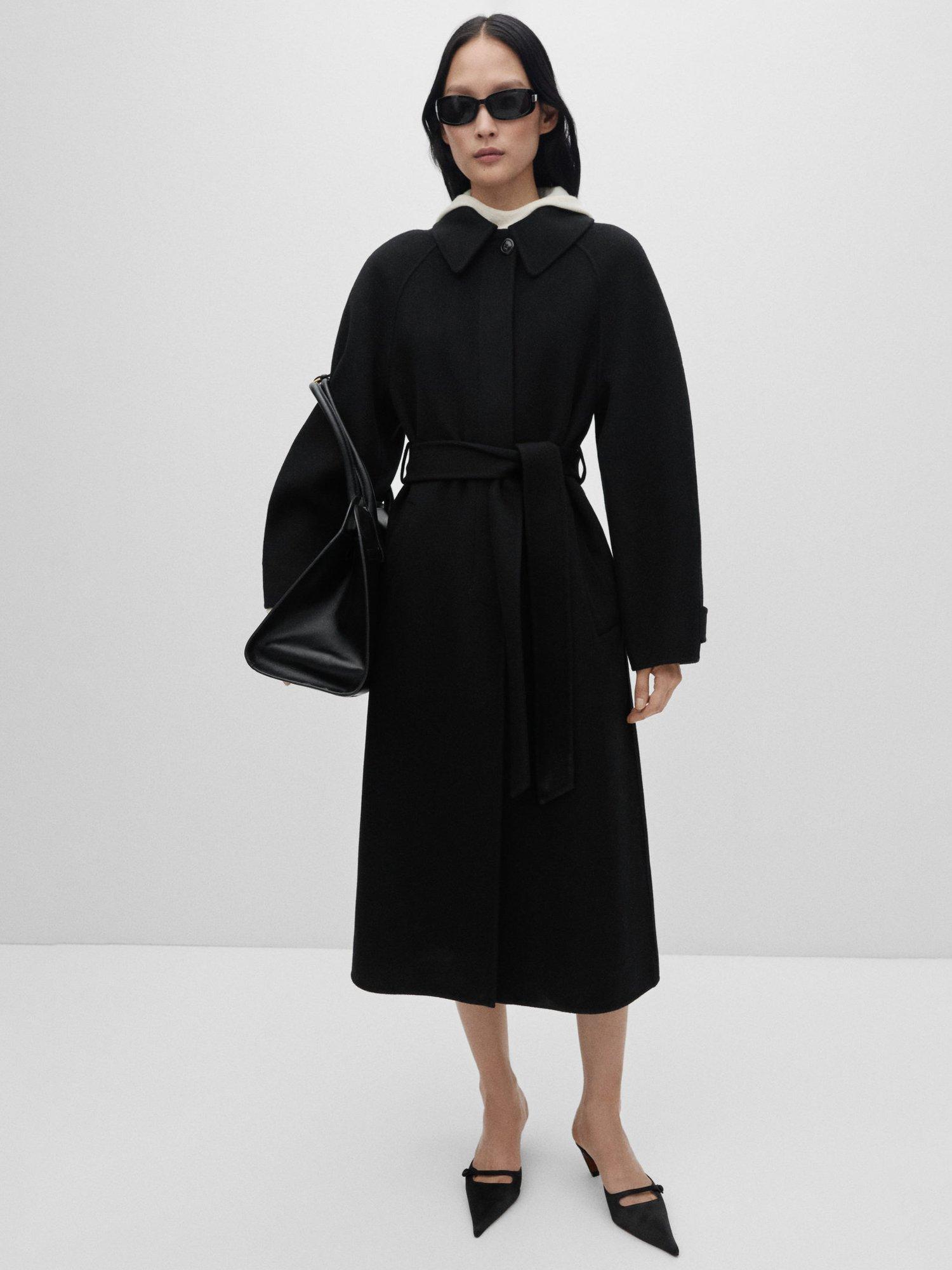 Mango Kurt Wool Rich Belted Coat, Black