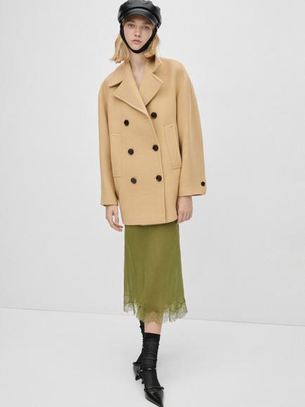Mango Modena Wool Blend Double Breasted Coat, Sand - view 2, Sand