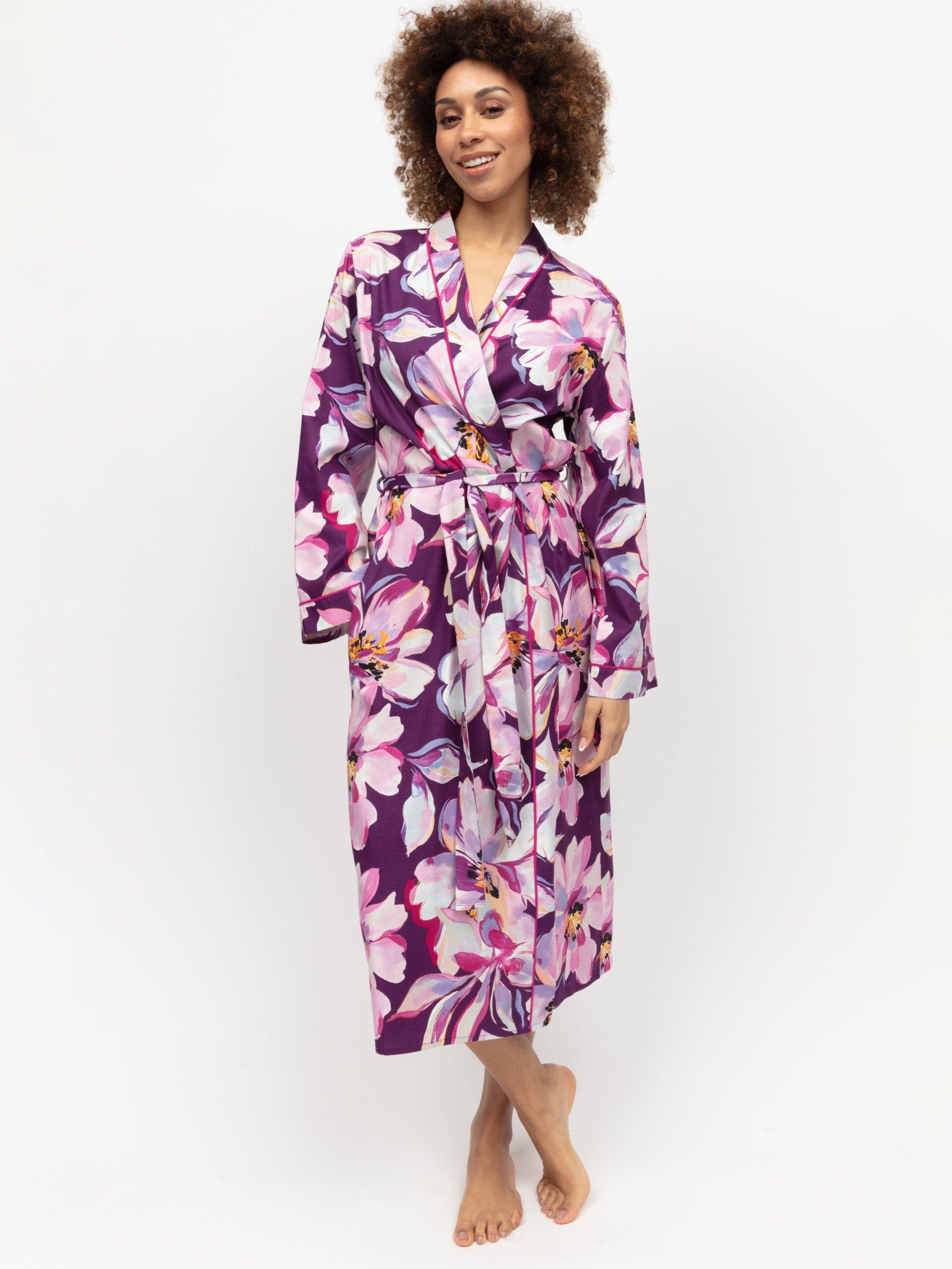 Cyberjammies Hazel Floral Long Dressing Gown Dark Purple