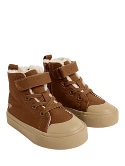 JoJo Maman Bébé Kids' Canvas High Top Trainers, Brown - view 2, Brown
