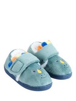 JoJo Maman Bébé Kids' Easy-On Dinosaur Slippers, Green/Multi, Green/Multi
