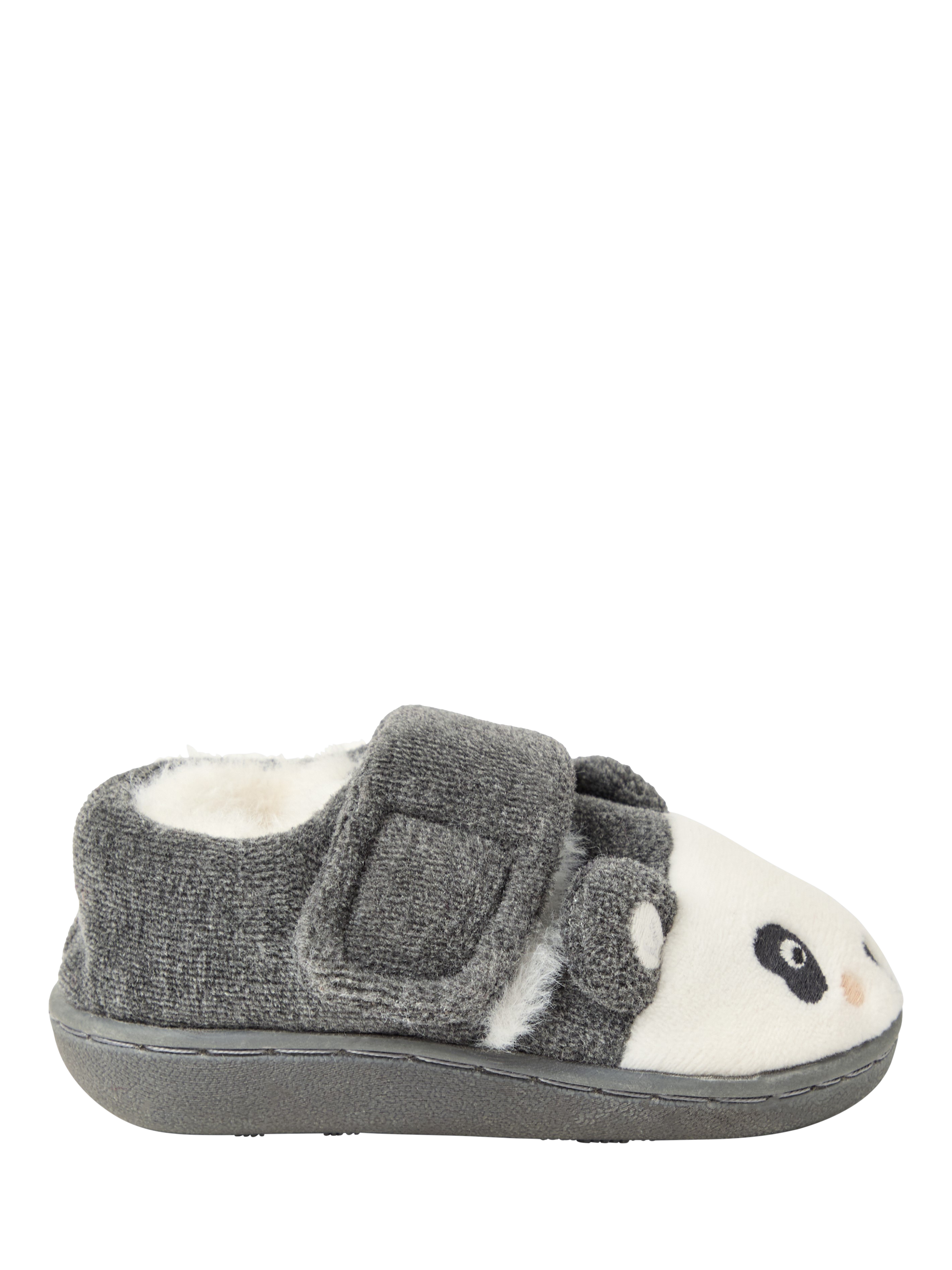 Product image 1 of 5, which shows JoJo Maman Bébé Kids' Panda Easy-On Slipper Shoes, Marl Grey, EU21
