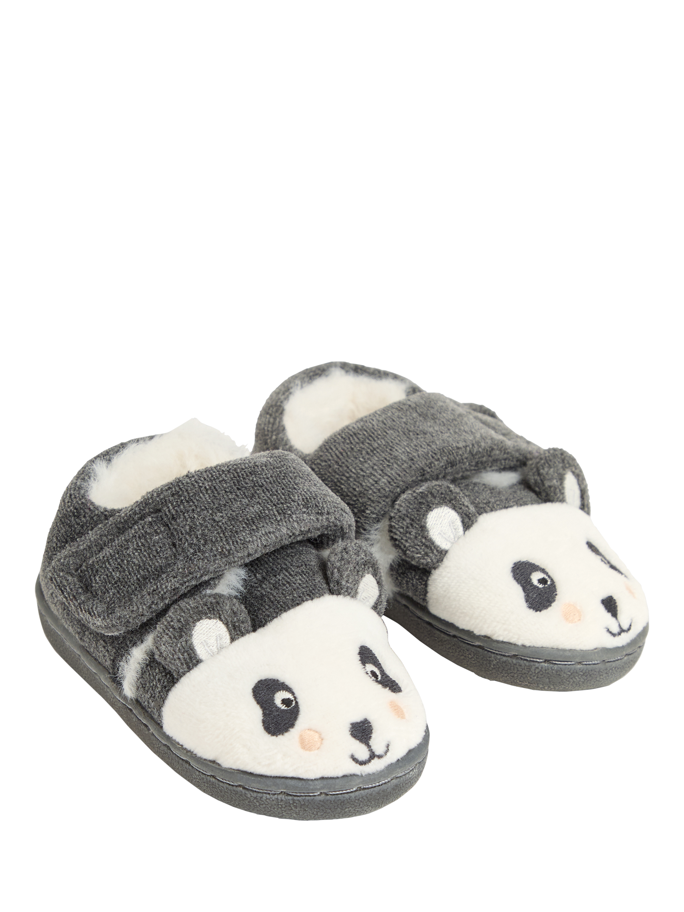 Product image 2 of 5, which shows JoJo Maman Bébé Kids' Panda Easy-On Slipper Shoes, Marl Grey, EU21