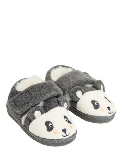 JoJo Maman Bébé Kids' Panda Easy-On Slipper Shoes, Marl Grey - view 2, Marl Grey