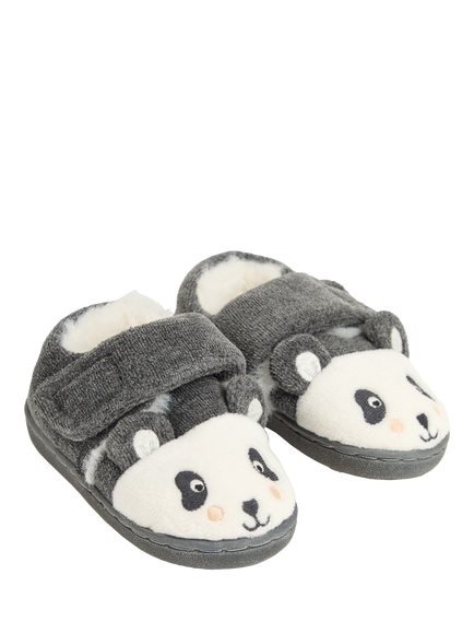 JoJo Maman Bébé Kids' Panda Easy-On Slipper Shoes, Marl Grey - view 2, Marl Grey